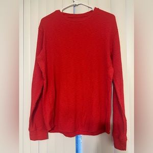 Lucky Brand Garment Dye Thermal Crew Exposed Seams Red Size Medium Men’s